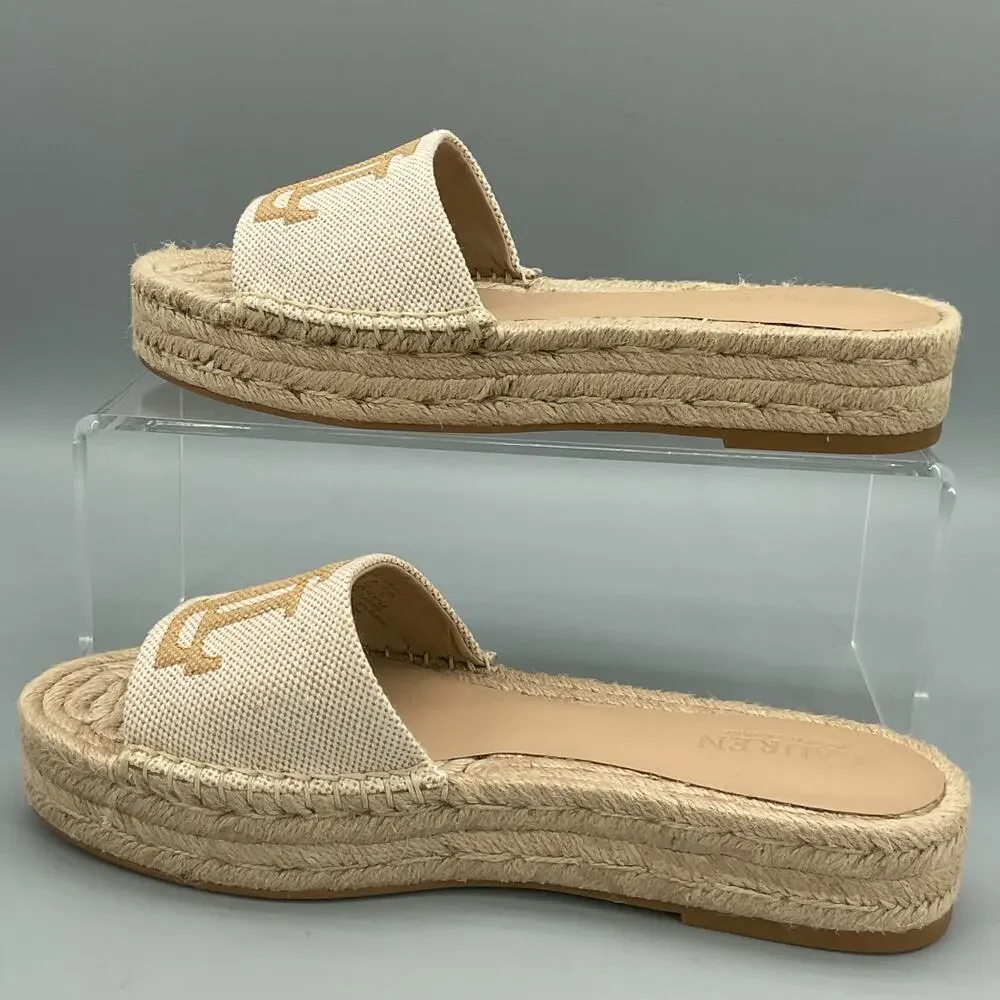 NEW Lauren Ralph Lauren Women Polly Canvas Espadrille Sandals Natural Size 9B